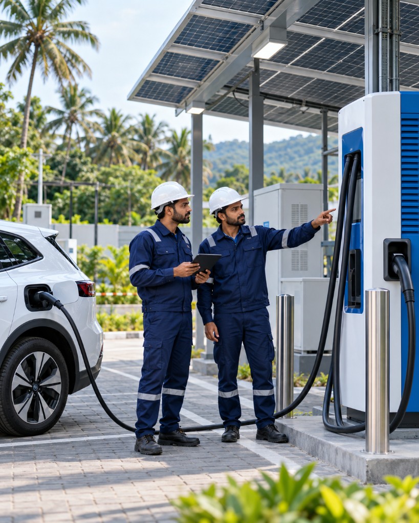 Nellisseril Group technicians inspecting EV charging station